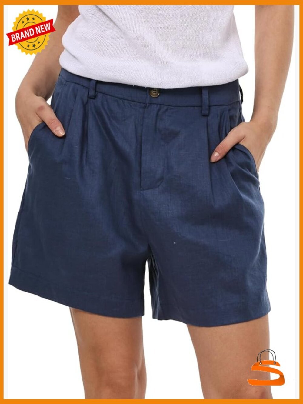 100% Linen High Waisted Shorts with Pockets Summer Casual Lounge